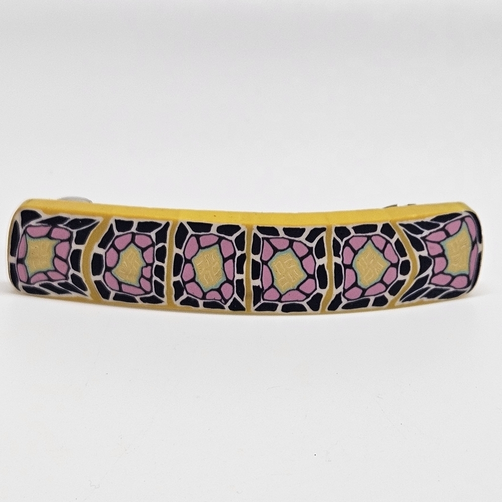 VINTAGE Yellow and Blue Design Clay Hair French Barrette Clip